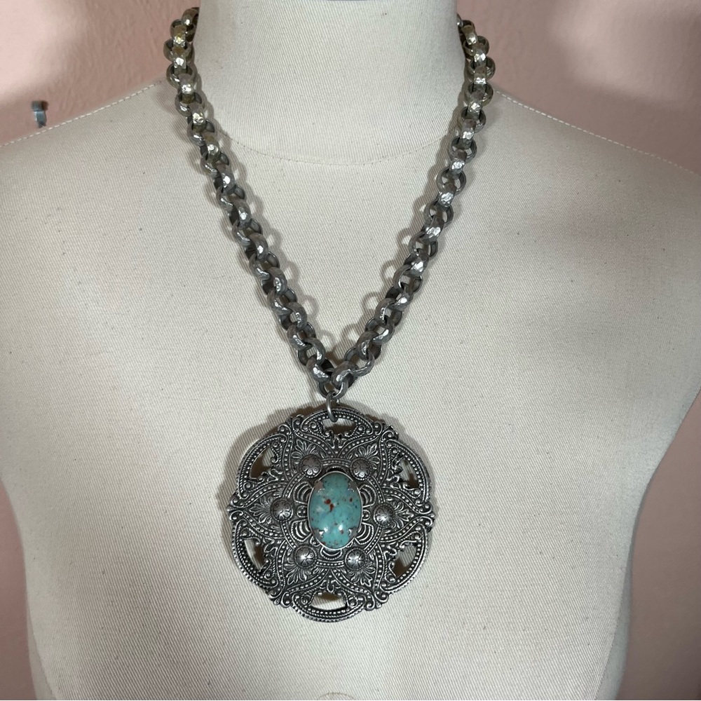 Vintage Antique Art deco Victorian Festival Silver Goth Medieval Goth necklace - Picture 12 of 16